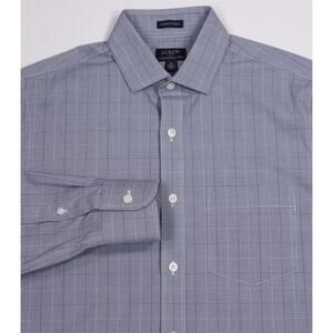 J. Crew Men's Thompson Flex Wrinkle Free Blue Check Dress Shirt Small 14-14.5